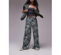 Topshop - Pantaloni a fondo ampio multicolore plissé con stampa effetto macchie d'inchiostro L