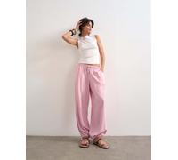 Topshop - Pantaloni a palloncino con vita elasticizzata in lino rosa 44