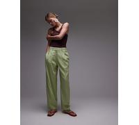 Topshop - Pantaloni a uovo verde chiaro in lino-Bianco 50