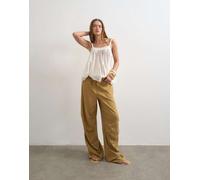 Topshop - Pantaloni cargo in lino color cuoio-Marrone 48