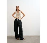 Topshop - Pantaloni cargo in lino neri-Nero 40