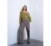 Topshop - Pantaloni dritti ampi marroni a righe verdi-Verde 38