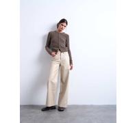 Topshop - Pantaloni svasati écru in pelle sintetica-Bianco 42