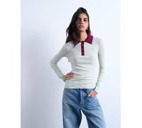 Topshop - Polo in maglia trasparente color menta a coste con colletto a contrasto-Verde L