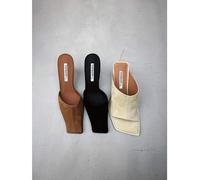 Topshop - Premium Dante - Sabot con tacco neri in vero camoscio con punta squadrata-Nero 36