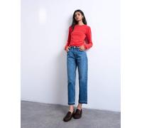 Topshop - Runway - Jeans dritti alla caviglia blu medio a vita medio alta con orlo scucito W30