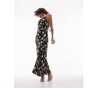Topshop - Sottoveste midi con scollo ad anello attorcigliato sul retro bianco a nero a fiori in raso-Multicolore 46