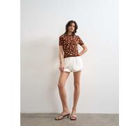 Topshop - T-shirt a maniche corte attillata in maglia marrone con stampa cerbiatto M