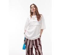 Topshop - T-shirt oversize bianca con scritta "Terrazzo" in pizzo sangallo-Bianco S