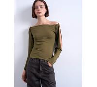 Topshop - Top a maniche lunghe attorcigliate sulle spalle marrone L