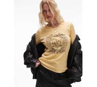 Topshop - Top a maniche lunghe color latticello con stampa Austin Texas-Giallo XS