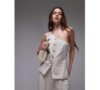 Topshop - Top monospalla in misto lino color panna a righe in coordinato-Bianco 50