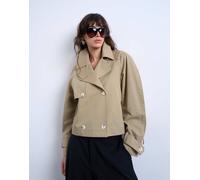 Topshop - Trench corto in cotone beige con maniche ovoidali-Neutro L