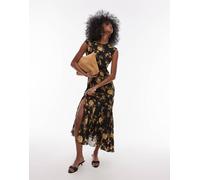 Topshop - Vestito boutique midi da cerimonia marrone a fiori con fondo godet 44