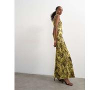 Topshop - Vestito da cerimonia lungo con bustino risvoltato e stampa cachemire a fiori-Giallo 38
