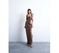 Topshop - Vestito sottoveste in raso color cioccolato con volant sulle spalle-Marrone 48