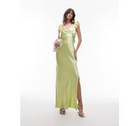 Topshop - Vestito sottoveste in raso color lime intenso con volant sulle spalle-Verde 42
