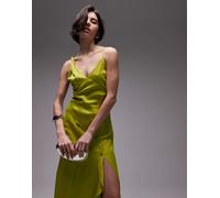 Topshop - Vestito sottoveste midi verde lime con cuciture a vista e spallina attorcigliata-Rosso 50