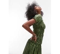 Topshop - Vestito verde a quadri arricciato con maniche ad aletta e allacciatura laterale 44