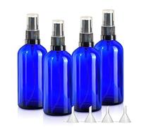 Topsky 4 flaconi spray da 100 ml, vuoti con nebulizzazione fine, vuoto, con imbuto - perfetti per oli essenziali, spray per il viso e molto altro (blu)