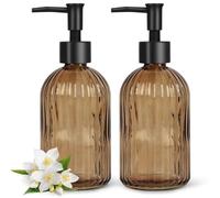 Topsky Confezione da 2 dispenser di sapone in vetro con pompa in plastica nera, dispenser di sapone liquido per mani da 400 ml, pompa antiruggine per cucina e bagno, ideale per lozioni, oli