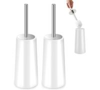 Topsky Confezione da 2 scopini per WC chiusi con manico in acciaio inox, scopino per WC compatto, contenitore conico in plastica, spazzola per WC (bianco)