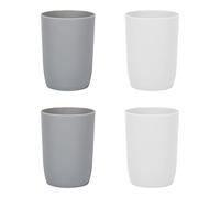 Topsky Set 4 Bicchieri Denti, plastica, Adulti, Adolescenti, Bambini (280ml, Grigio + Bianco). Pratici, sicuri, Lavabili, Perfetti per Viaggi e Uso Quotidiano.