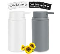Topsky Set di 2 dispenser di sapone in plastica (480 ml) - bianco e grigio ricaricabile - per sapone per mani, lozione e detersivo - cucina, bagno, doccia - con pompa per lavabo e piano di lavoro (con