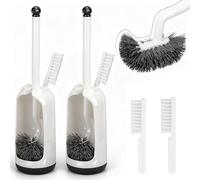 Topsky Set di 2 scopini per WC con spazzola per la pulizia, scopino per WC e supporto con detergente per bordi. Dotato di 2 testine curve per una pulizia profonda in bagno, WC e camper (nero)