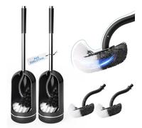 Topsky Set di 2 scopino per WC e supporto, scopino curvo per WC con 2 testine di ricambio, scopino e supporto (nero)