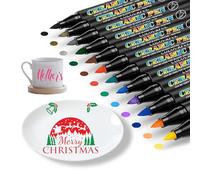 Topspitgo Matite in porcellana lavabili in lavastoviglie, 12 colori, set di pittura in ceramica, ad asciugatura rapida, pennarelli acrilici resistenti all'acqua, per tazze, motivi in ceramica,