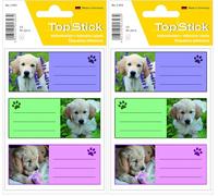 TopStick 1343 Etichette con linee per libri, cani (76 x 35 mm, 5 fogli, carta, opache) autoadesive, adesivi scolastici con motivi per bambini, 15 etichette scolastiche, colorate (Confezione da 2)