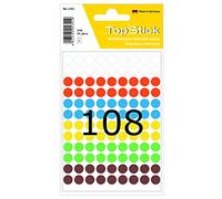 TopStick Etichette adesive rotonde, 540 etichette Ø 8 mm, 108 etichette per foglio, punti di marcatura vuoti, adesivi a cerchio colorati per calendario e codifica a colori