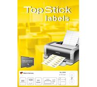 TopStick Etichette CD autoadesive a tutta pagina, 2 etichette per foglio A4, 100 fogli, Ø 117 mm, 200 etichette, etichette adesive DVD opache vuote, per stampanti laser e inkjet, bianco
