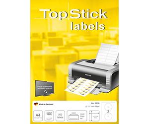 TopStick Etichette CD autoadesive a tutta pagina, 2 etichette per foglio A4, 100 fogli, Ø 117 mm, 200 etichette, etichette adesive DVD opache vuote, per stampanti laser e inkjet, bianco