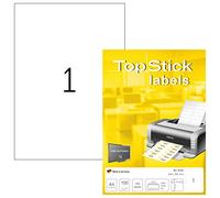 TopStick Etichette multiuso autoadesive, 1 etichetta per foglio A4, 100 fogli, 210 x 297 mm, 100 etichette, etichette universali vuote, per stampanti laser e inkjet, bianco