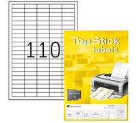 TopStick Etichette multiuso autoadesive, 110 etichette per foglio A4, 100 fogli, 38,1 x 12,7 mm, 11000 etichette, etichette adesive universali vuote, per stampanti laser e inkjet, bianco