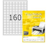 TopStick Etichette multiuso autoadesive, 160 etichette per foglio A4, 100 fogli, 22 x 12 mm, 16000 etichette, etichette adesive universali vuote, per stampanti laser e inkjet, bianco