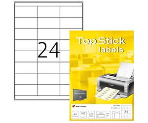 TopStick Etichette Multiuso Autoadesive, 24 per Foglio A4, 1000 Fogli, 70 x 33,8 mm, 24000 Totali, Universali Vuote per Stampanti Laser e Inkjet, Bianco