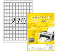 TopStick Etichette multiuso autoadesive, 270 etichette per foglio A4, 1000 fogli, 17,8 x 10 mm, 270000 etichette, etichette adesive universali vuote, per stampanti laser e inkjet, bianco