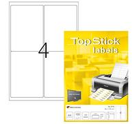 TopStick Etichette multiuso autoadesive, 4 etichette per foglio A4, 100 fogli, 99,1 x 139 mm, 400 etichette, etichette adesive universali vuote, per stampanti laser e inkjet, bianco