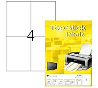 TopStick Etichette multiuso autoadesive, 4 etichette per foglio A4, 25 fogli, 105 x 148 mm, 100 etichette, universali vuote, per stampanti laser e inkjet, bianco