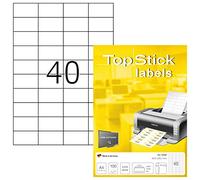 TopStick Etichette Multiuso Autoadesive, 40 per Foglio A4, 1000 Fogli, 52,5 x 29,7 mm, 40000 Adesive Universali Vuote per Stampanti Laser e Inkjet, Bianco