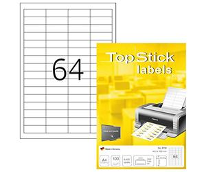 TopStick Etichette Multiuso Autoadesive - 64 per Foglio A4, 1000 Fogli, 48,3 x 16,9 mm, 64000 Etichette Adesive Universali Vuote per Stampanti Laser e Inkjet, Bianco