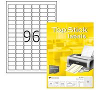 TopStick Etichette multiuso autoadesive, 96 etichette per foglio A4, 100 fogli, 30,5 x 16,9 mm, 9600 etichette, etichette adesive universali vuote, per stampanti laser e inkjet, bianco