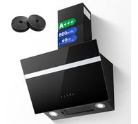 TopStrong Cappa aspirante 60 cm, 800 m³/h Cappa Cucina Inclinata 60cm con Filtro a Carboni, Classe A+++, Ricircolo & Canalizzazione, 3 Livelli di Regolazione + Booster, 65 dB, LED