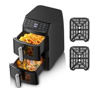 TopStrong Friggitrice ad aria calda a doppia camera, 2500 W, verticale Double Stack Airfryer 2 camere con finestra di visualizzazione, design salvaspazio, 6 funzioni, cottura uniforme e memoria