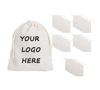 TOPTIE 25 pezzi Sacchetti regalo personalizzati con cordoncino in tela di mussola di cotone, Sacchetti per gioielli personalizzati Bomboniere 3-1/2 x 4-3/4 pollici (9 x 12 cm)