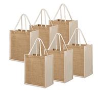 TOPTIE 6 PCS Borsa per la Spesa in Juta, Sacchetti di Iuta riutilizzabili con lato, Sacchetti regalo juta naturale con manico in cotone, Borsa da spiaggia