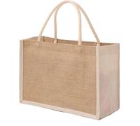 TOPTIE 6 PCS Borsa per la Spesa in Juta, Sacchetti di Iuta riutilizzabili con lato, Sacchetti regalo juta naturale con manico in cotone, Borsa da spiaggia